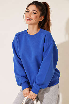 Bisiklet Yaka Basic Üç İplik Sweatshirt Saks - Kadın Giyim Modelleri