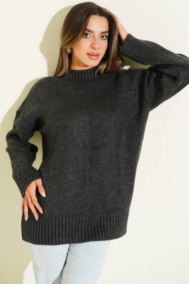 Bisiklet Yaka Basic Yumoş Kazak Antarsit - Kadın Giyim Modelleri