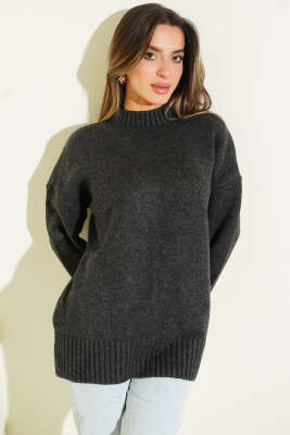 Bisiklet Yaka Basic Yumoş Kazak Antarsit - Kadın Giyim Modelleri