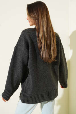 Bisiklet Yaka Basic Yumoş Kazak Antarsit - Kadın Giyim Modelleri