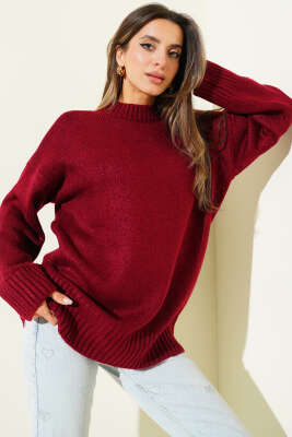 Bisiklet Yaka Basic Yumoş Kazak Bordo - LUSTRİN