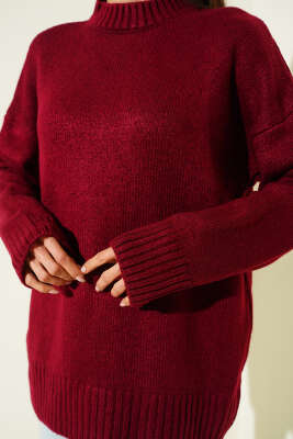 Bisiklet Yaka Basic Yumoş Kazak Bordo - Kadın Giyim Modelleri