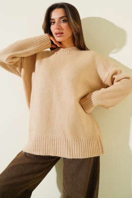 Bisiklet Yaka Basic Yumoş Kazak Camel - LUSTRİN