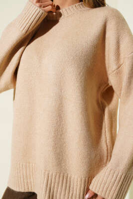 Bisiklet Yaka Basic Yumoş Kazak Camel - Kadın Giyim Modelleri