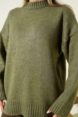 Bisiklet Yaka Basic Yumoş Kazak Haki - Kadın Giyim Modelleri