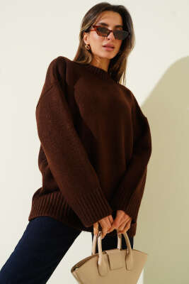 Bisiklet Yaka Basic Yumoş Kazak Kahve - LUSTRİN