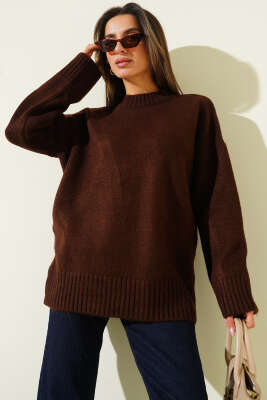 Bisiklet Yaka Basic Yumoş Kazak Kahve - Kadın Giyim Modelleri