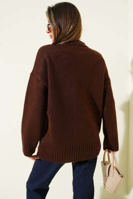 Bisiklet Yaka Basic Yumoş Kazak Kahve - Kadın Giyim Modelleri