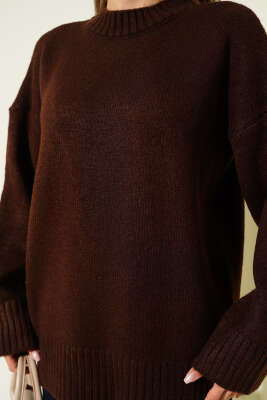 Bisiklet Yaka Basic Yumoş Kazak Kahve - Kadın Giyim Modelleri