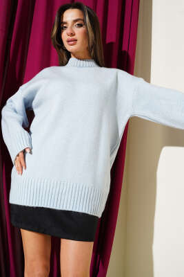 Bisiklet Yaka Basic Yumoş Kazak Mavi - Kadın Giyim Modelleri