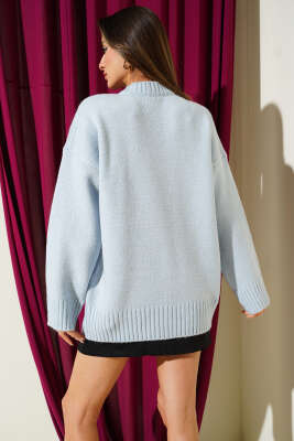 Bisiklet Yaka Basic Yumoş Kazak Mavi - Kadın Giyim Modelleri