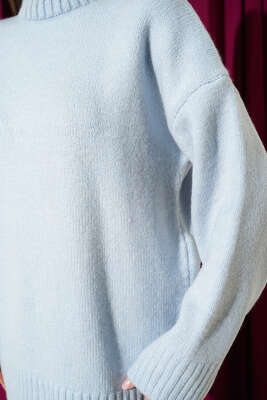 Bisiklet Yaka Basic Yumoş Kazak Mavi - Kadın Giyim Modelleri