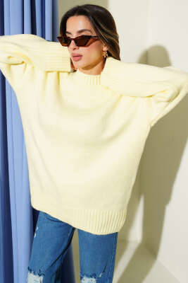 Bisiklet Yaka Basic Yumoş Kazak Sarı - Kadın Giyim Modelleri