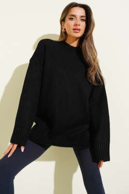 Bisiklet Yaka Basic Yumoş Kazak Siyah - Kadın Giyim Modelleri