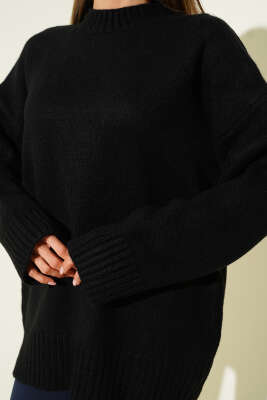 Bisiklet Yaka Basic Yumoş Kazak Siyah - Kadın Giyim Modelleri