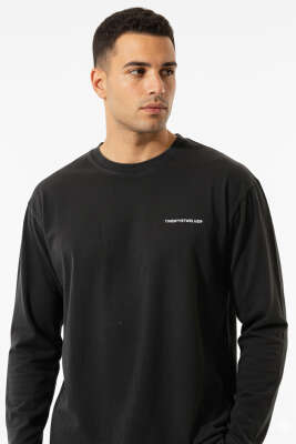 Bisiklet Yaka Baskılı Sweatshirt Siyah - Erkek Sweatshirt