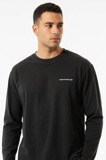 Bisiklet Yaka Baskılı Sweatshirt Siyah - Erkek Sweatshirt