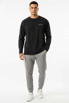 Bisiklet Yaka Baskılı Sweatshirt Siyah - Erkek Sweatshirt