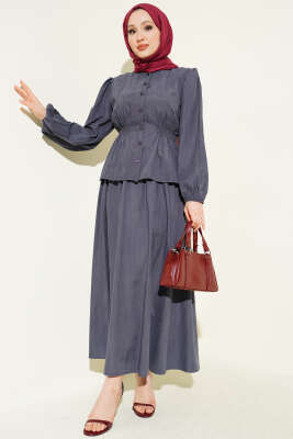 Bisiklet Yaka Bel Lastikli Takım Füme - DUFON