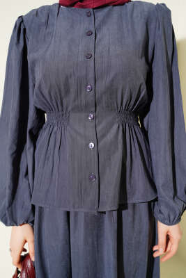 Bisiklet Yaka Bel Lastikli Takım Füme - İkili Takım