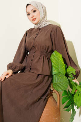 Bisiklet Yaka Bel Lastikli Takım Kahve - DUFON