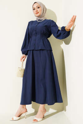 Bisiklet Yaka Bel Lastikli Takım Lacivert - DUFON