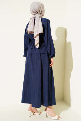 Bisiklet Yaka Bel Lastikli Takım Lacivert - İkili Takım