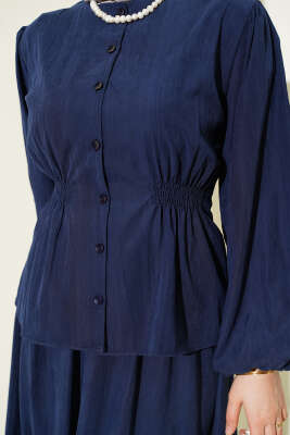 Bisiklet Yaka Bel Lastikli Takım Lacivert - İkili Takım