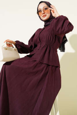 Bisiklet Yaka Bel Lastikli Takım Mürdüm - İkili Takım