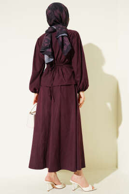 Bisiklet Yaka Bel Lastikli Takım Mürdüm - İkili Takım