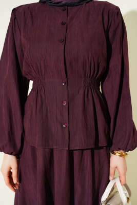 Bisiklet Yaka Bel Lastikli Takım Mürdüm - İkili Takım