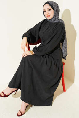 Bisiklet Yaka Bel Lastikli Takım Siyah 