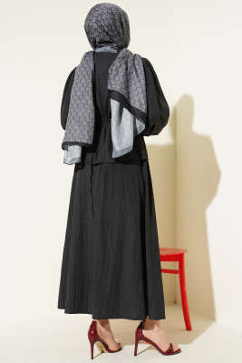 Bisiklet Yaka Bel Lastikli Takım Siyah - İkili Takım