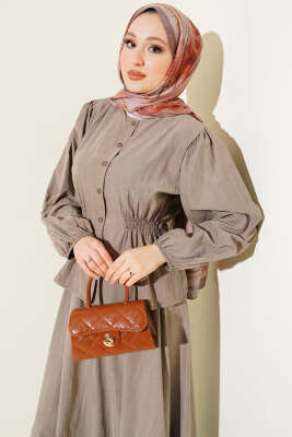 Bisiklet Yaka Bel Lastikli Takım Vizon - İkili Takım