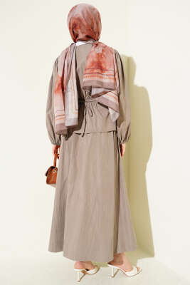 Bisiklet Yaka Bel Lastikli Takım Vizon - İkili Takım