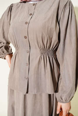 Bisiklet Yaka Bel Lastikli Takım Vizon - İkili Takım