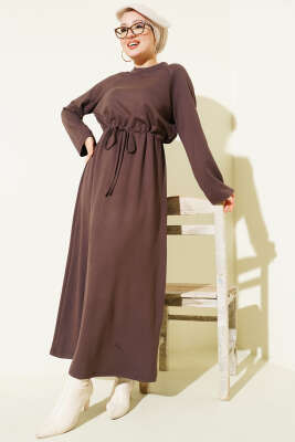 Bisiklet Yaka Bel Tünel Detaylı Elbise Acı Kahve - Elbise