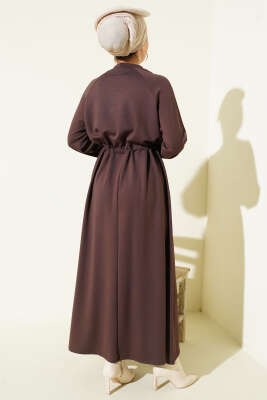 Bisiklet Yaka Bel Tünel Detaylı Elbise Acı Kahve - Elbise