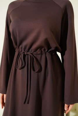 Bisiklet Yaka Bel Tünel Detaylı Elbise Acı Kahve - Elbise