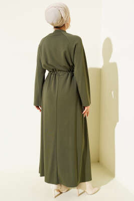 Bisiklet Yaka Bel Tünel Detaylı Elbise Haki - Elbise