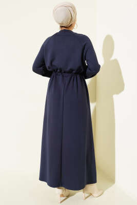 Bisiklet Yaka Bel Tünel Detaylı Elbise Lacivert - Elbise