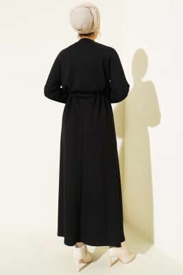 Bisiklet Yaka Bel Tünel Detaylı Elbise Siyah - Elbise