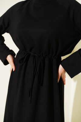 Bisiklet Yaka Bel Tünel Detaylı Elbise Siyah - Elbise