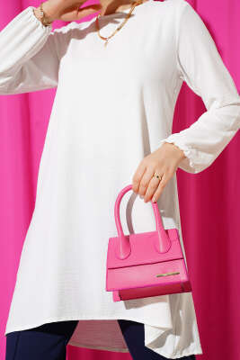 Bisiklet Yaka Biyeli Ayrobin Tunik Ekru - Yılın Fırsatı