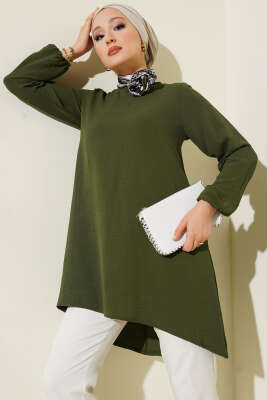 Bisiklet Yaka Biyeli Ayrobin Tunik Haki