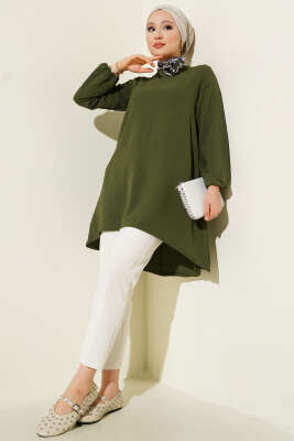 Bisiklet Yaka Biyeli Ayrobin Tunik Haki - Yılın Fırsatı