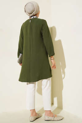 Bisiklet Yaka Biyeli Ayrobin Tunik Haki - Yılın Fırsatı