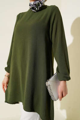 Bisiklet Yaka Biyeli Ayrobin Tunik Haki - Yılın Fırsatı