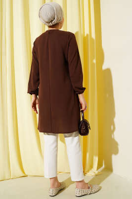 Bisiklet Yaka Biyeli Ayrobin Tunik Kahve - Yılın Fırsatı