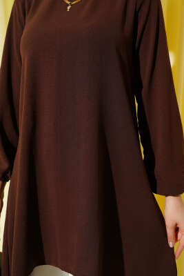 Bisiklet Yaka Biyeli Ayrobin Tunik Kahve - Yılın Fırsatı